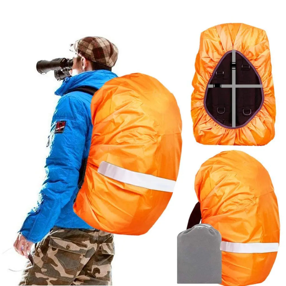 Joy Walker Hi-Visibility Waterproof Backpack Rain Cover with Reflective Strap Backpack Cover Adjustable Anti Slip Cross Buckle Strap for Hiking Camping Traveling Cycling Blaze Orange Reflective XXL (for 70-90L backpack)
