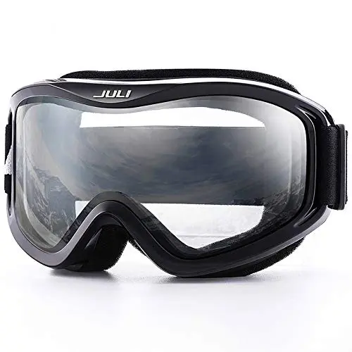 Juli Ski Goggles,Snow Snowboard Goggles for Men Women Snowmobile Skiing Skating Black Frame Clear(vlt 83%) Lens Adult