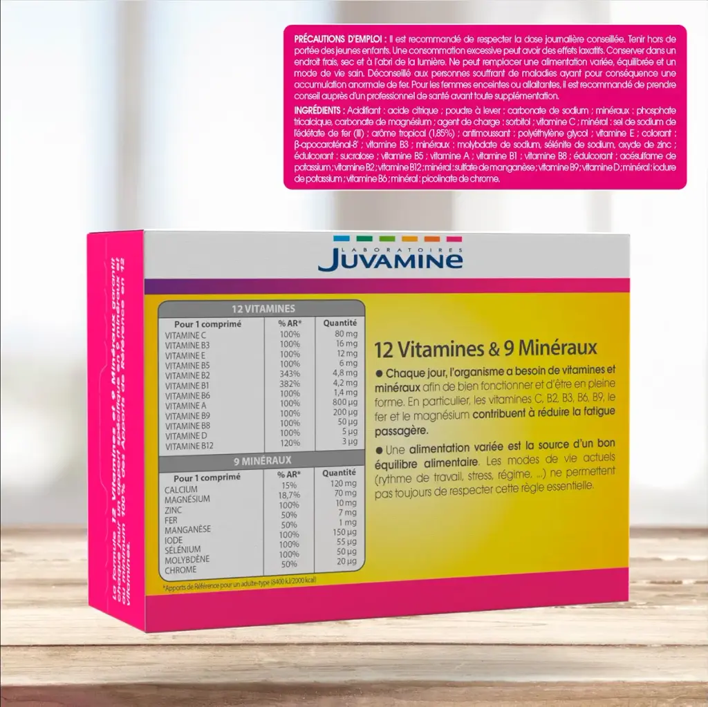 JUVAMINE - 12 Vitamins & 9 Minerals - Fatigue - Stress - Vitamins C B2 B3 B6 B9 and Iron — Tablets