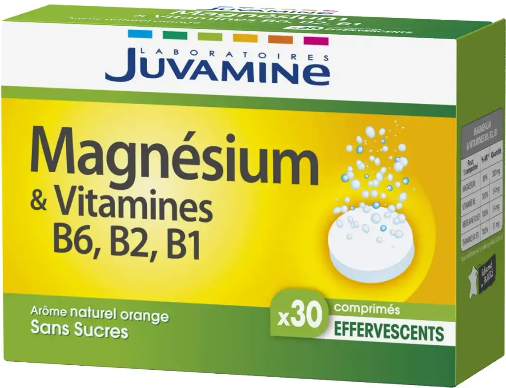 JUVAMINE - Magnesium + Vitamins B6 B2 B1 - Orange - 30 Effervescent Tablets