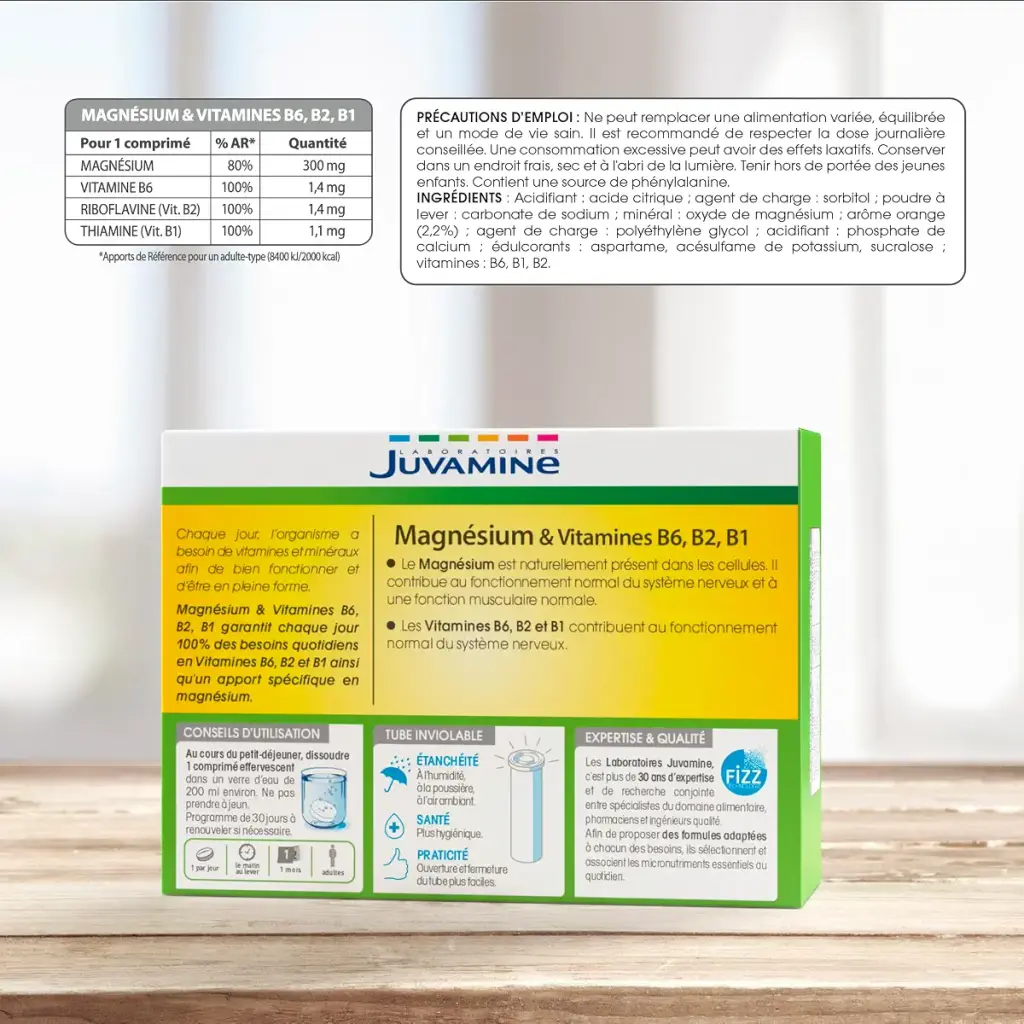JUVAMINE - Magnesium + Vitamins B6 B2 B1 - Orange - 30 Effervescent Tablets — Tablets