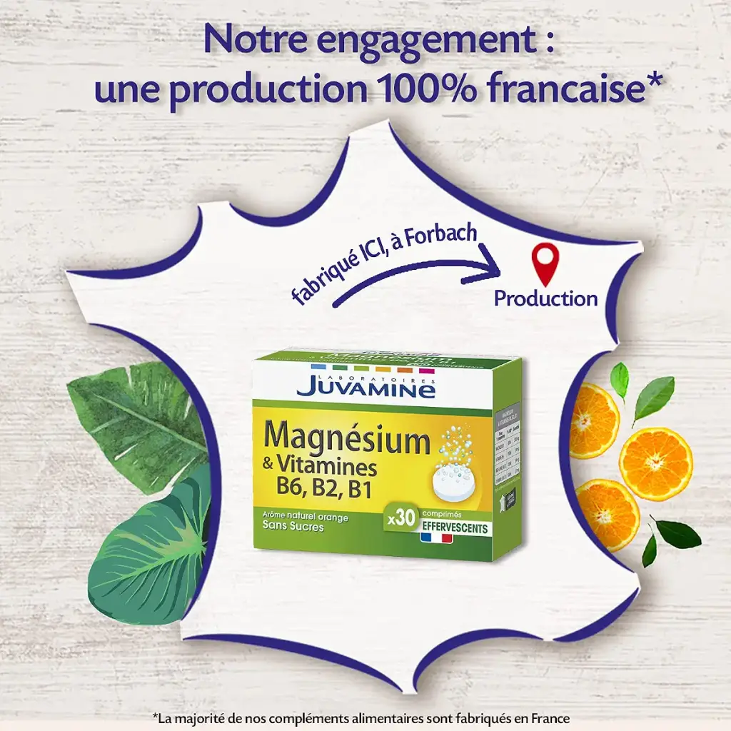 JUVAMINE - Magnesium + Vitamins B6 B2 B1 - Orange - 30 Effervescent Tablets — Vitamins