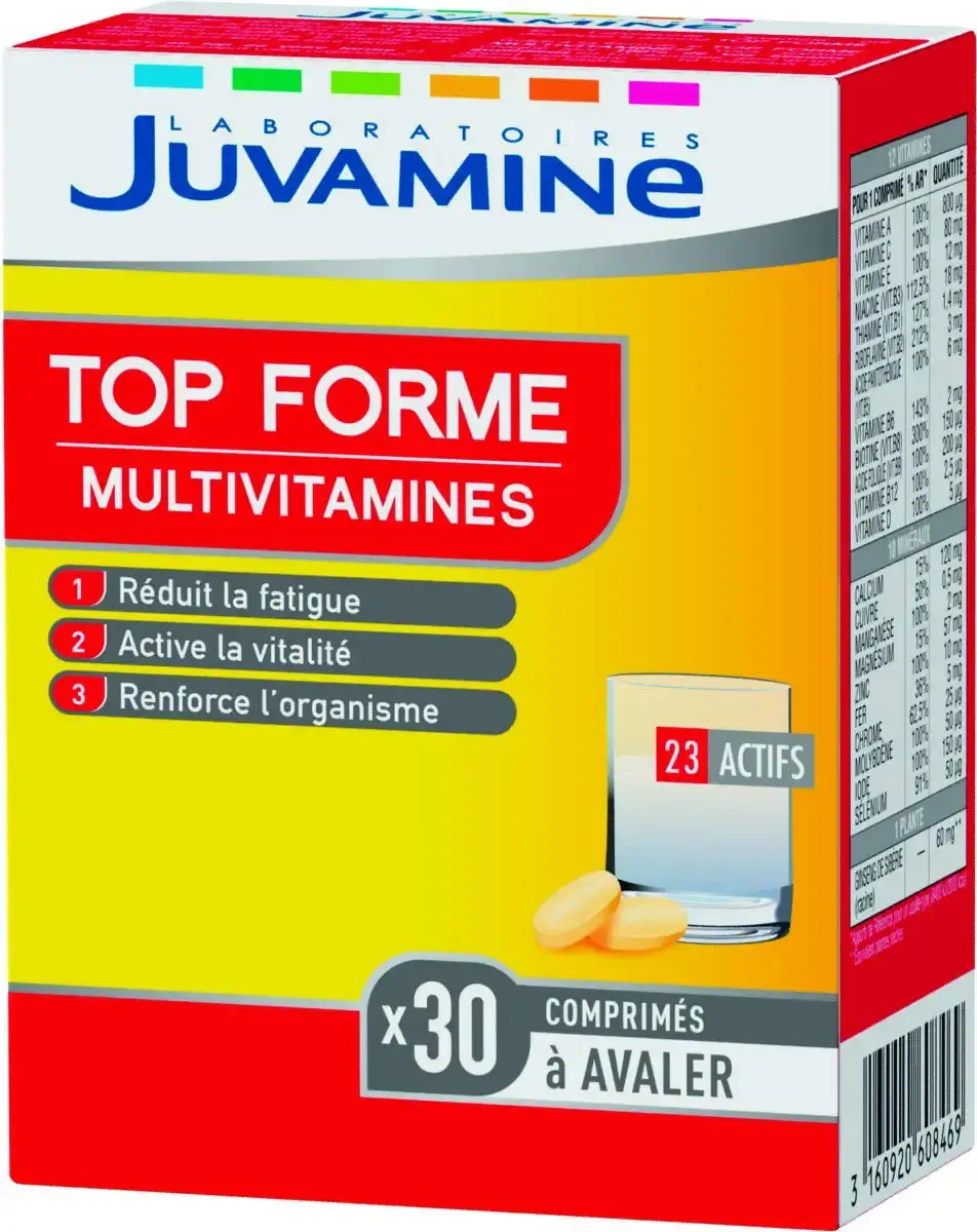 JUVAMINE - Top form - 12 Multivitamins & 10 Minerals - Vitality - Tone - Helps Reduce Fatigue - Supports Immunity - 1 Month Program - 30 tablets - Made in France