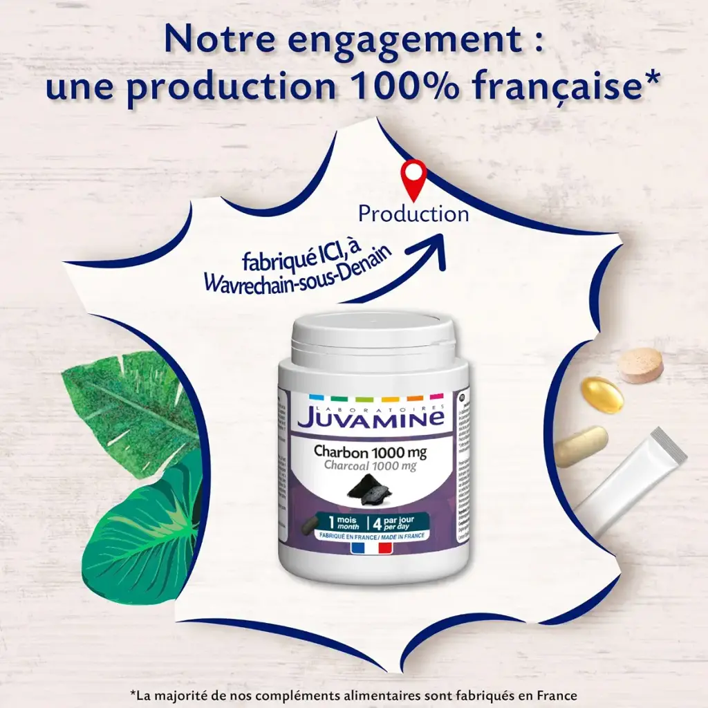 JUVAMINE - Vegetable Charcoal 1000 Mg - Digestion - Bloating - Flatulence - Gas - Helps — 1000 mg