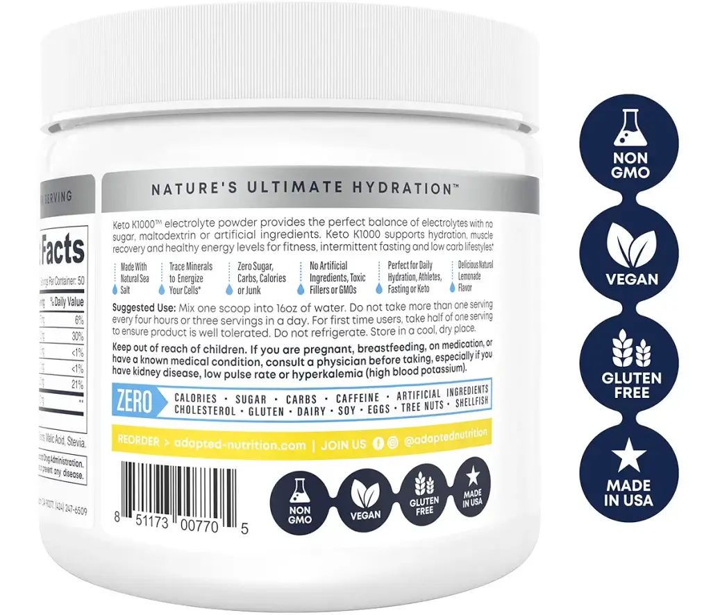 Keto K1000 Electrolyte Powder | Hydration Supplement Drink Mix | Boost Energy & Beat Leg — Powder