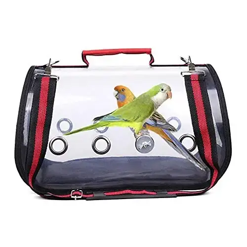 Kitabetty Bird Carrier Bag Lightweight Bird Carrier Parrot Carrier Parrot Travel Bag Breathable Bird Outgoing Bag Bird Travel Cage Transparent Parrot Handbag with Bird Stand Stick 32 17 18cm