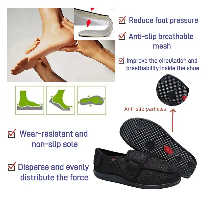 KUMUROET Diabetic Walking Shoes Adjustable Widened Shoes for Edema Wide Feet with High — KUMUROETA