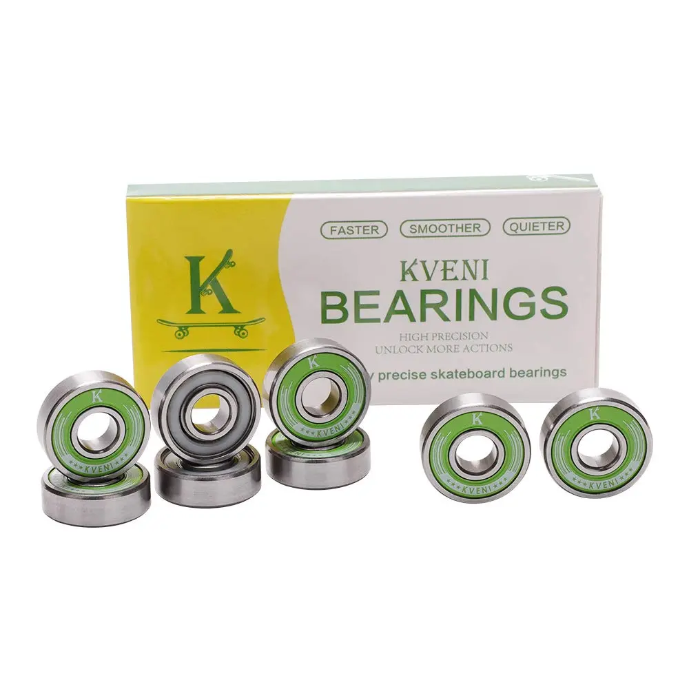 KVENI Premium Skateboard Bearings, Pro-Longboard Bearings, High-Speed 608rs Skate Bearing ABEC for Skateboard, Quad Skate, Inline Rollerblades, Scooters Wheels and Spinners (Pack of 8) Green