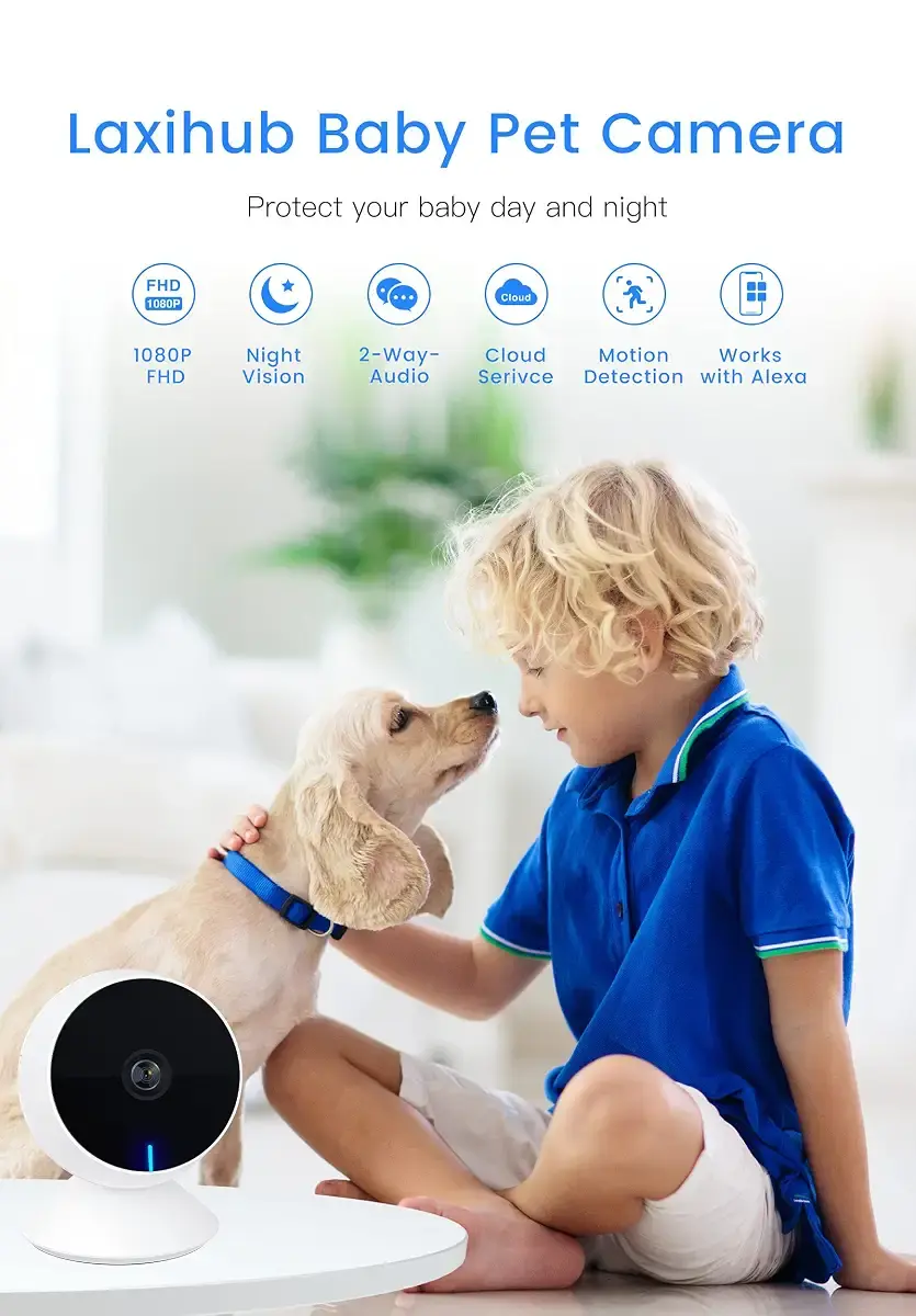 LAXIHUB Pet Camera with Phone App Puppy Dog Baby Camera/Cam Monitor Indoor Home CCTV WiFi — LAXIHUB