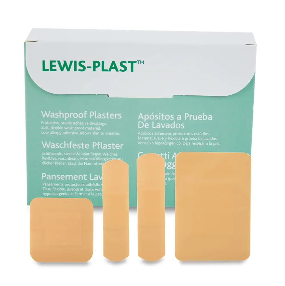 Lewis-Plast Premium Assorted Breathable Washproof Plasters - Box of 100 First Aid Medical Grade Waterproof Plaster - Suitable for All Types of Minor Cuts and Grazes - Fast Wound Healing 100 Washproof Plasters