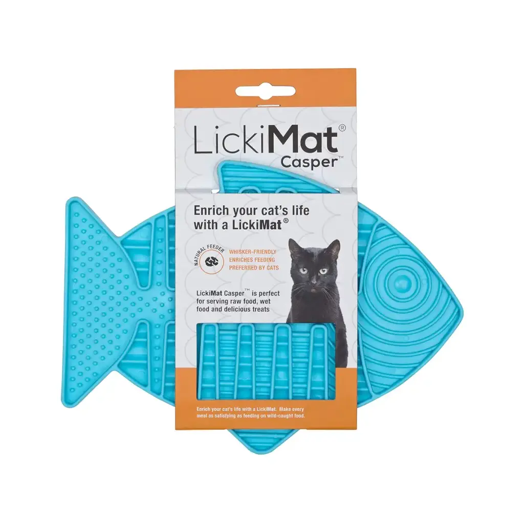 Lickimat Casper, Fish-Shaped Cat Slow Feeders Lick Mat, Boredom Anxiety Reducer Perfect for Food, Treats, Yogurt, or Peanut Butter. Fun Alternative to a Slow Feed Cat Bowl or Dish! Turquoise Casper