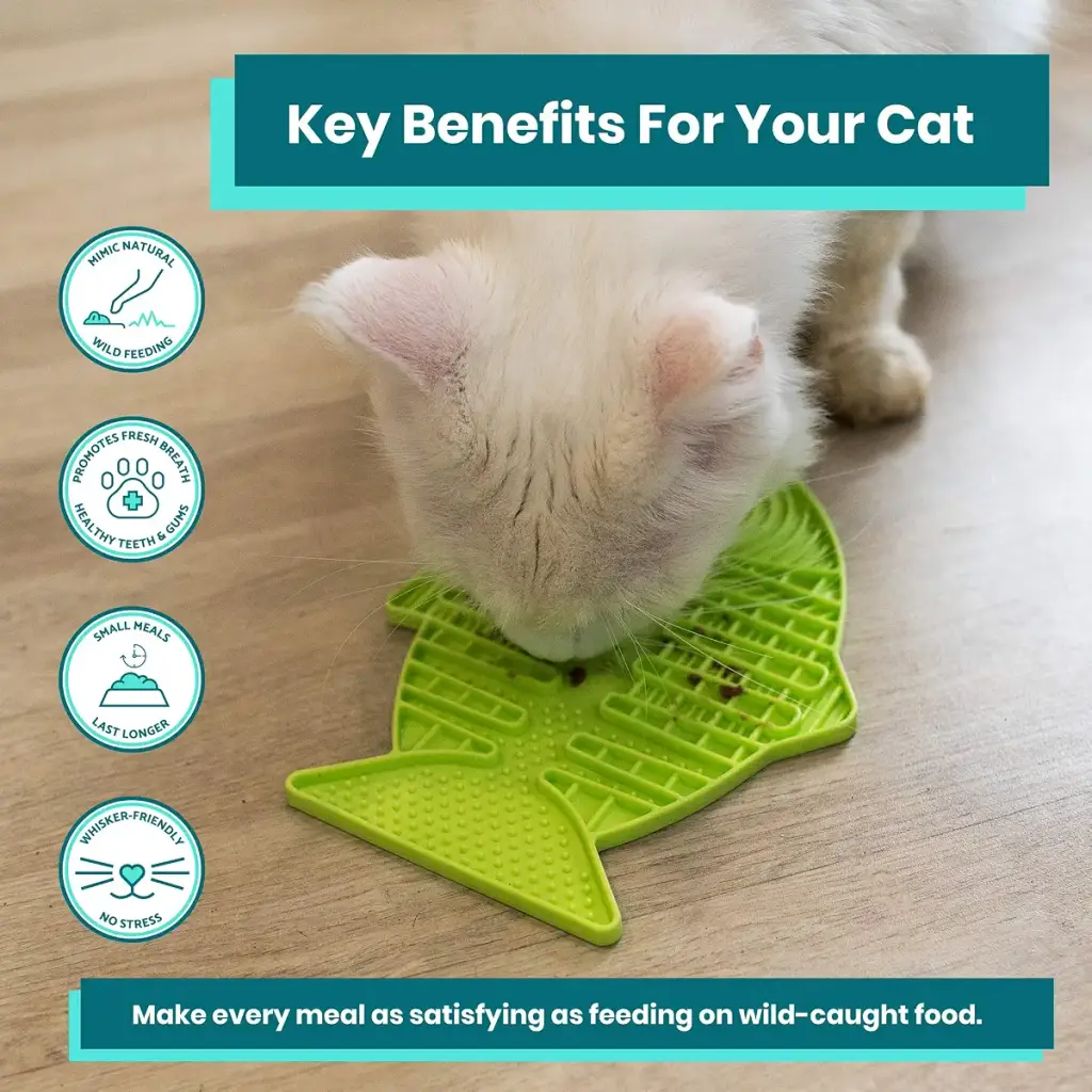 Lickimat Casper, Fish-Shaped Cat Slow Feeders Lick Mat, Boredom Anxiety Reducer Perfect — Pet