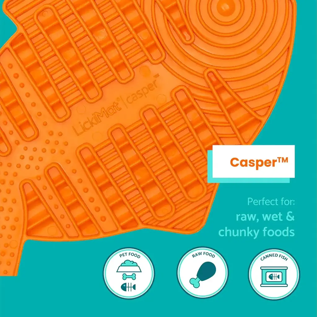 Lickimat Casper, Fish-Shaped Cat Slow Feeders Lick Mat, Boredom Anxiety Reducer Perfect — Lickimat