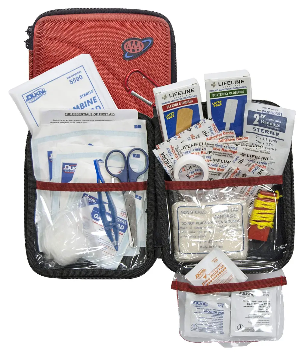 Lifeline -4184AAA AAA 85 Piece Commuter First Aid Kit packaged in compact hard shell foam carry case ideal for emergency use in cars camping hiking or offices alike Red 85pc
