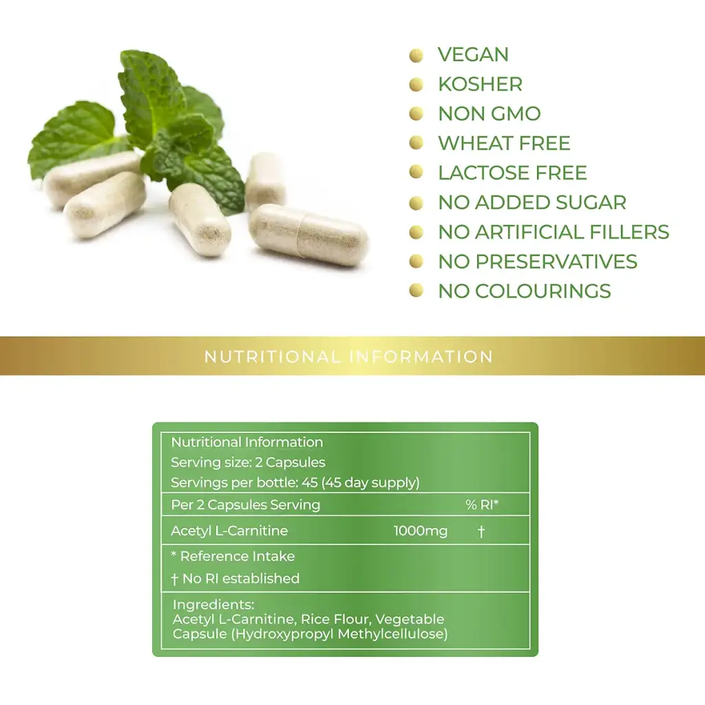 Lily Green | Acetyl L-Carnitine 1000mg per Serving | 90 Vegan Capsules | High Strength — Capsules