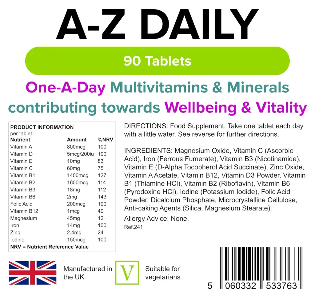 Lindens Multivitamin A-Z Daily Tablets - 90 Pack UK Made Perfect Vitamin & Mineral — Tablets
