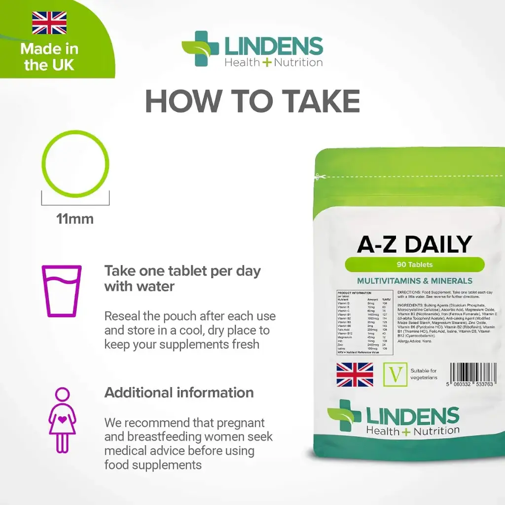 Lindens Multivitamin A-Z Daily Tablets - 90 Pack UK Made Perfect Vitamin & Mineral — Vitamins