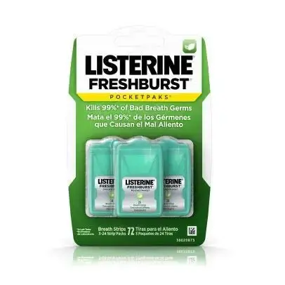 Listerine Pocketpaks Fresh Burst Breath Strips - 3 Pack of 24 strips (total 72 strips) by N/A