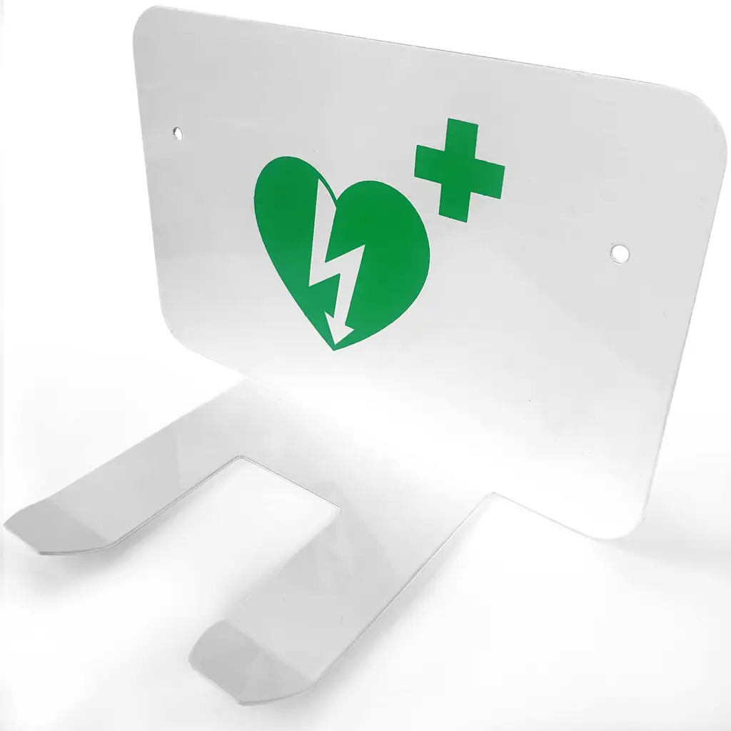 Livingtek metal wall bracket for defibrillator AED/DAE incl. Fastening screws defibrillator symbol extra defibrillator sticker easy to hang on the wall 220g