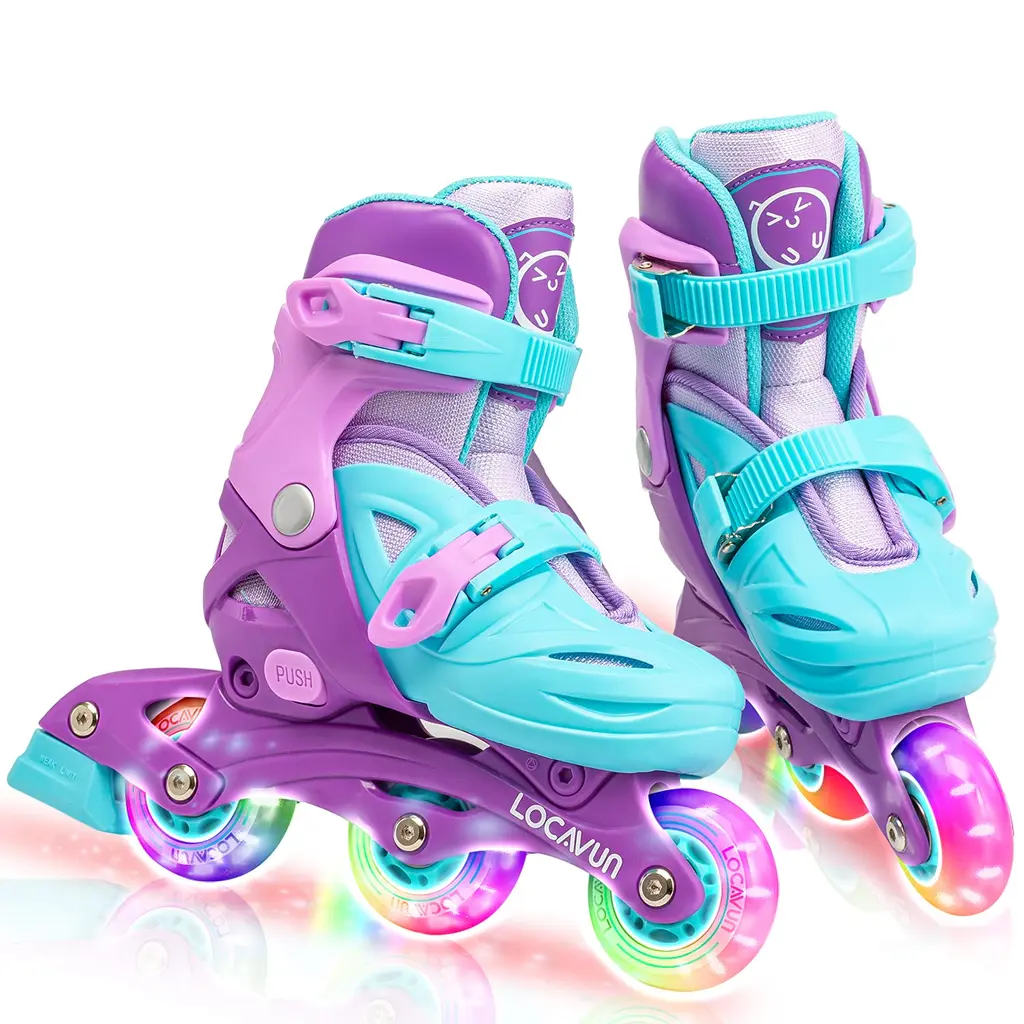 LOCAVUN Adjustable Light up Inline Skates for Kids, Better Protection Hard Shell Fitness Skates for Girls and Boys Small - (US 9C-12C) Purple
