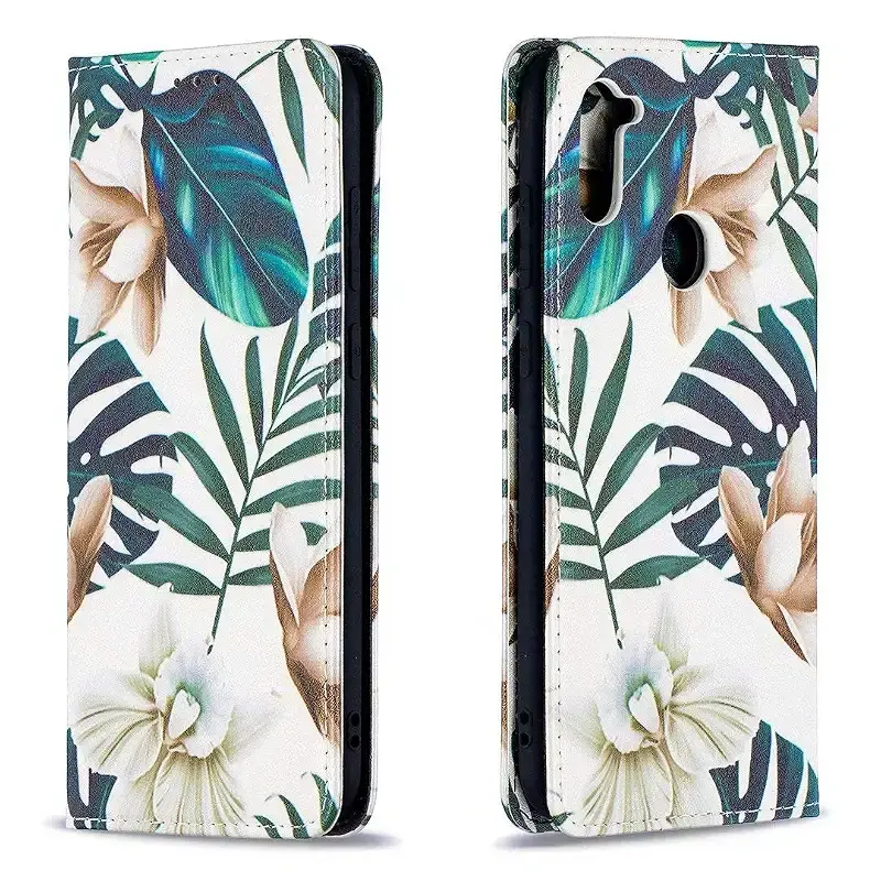 Magon wallet case for Samsung Galaxy A21 creatively painted cell phone bag case PU leather wallet with card compartment wallet cover folding cover leaf flower samsung galaxy a21 sheet flower