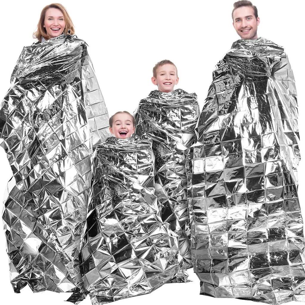 Maitys 4 Pcs Emergency Blankets, High Silver Reflective Mylar Film Foil Sheet, Hiking Space Blankets Heat Foil Protection Rescue Blankets and Garden Greenhouse Covering Plant Growth Sheet