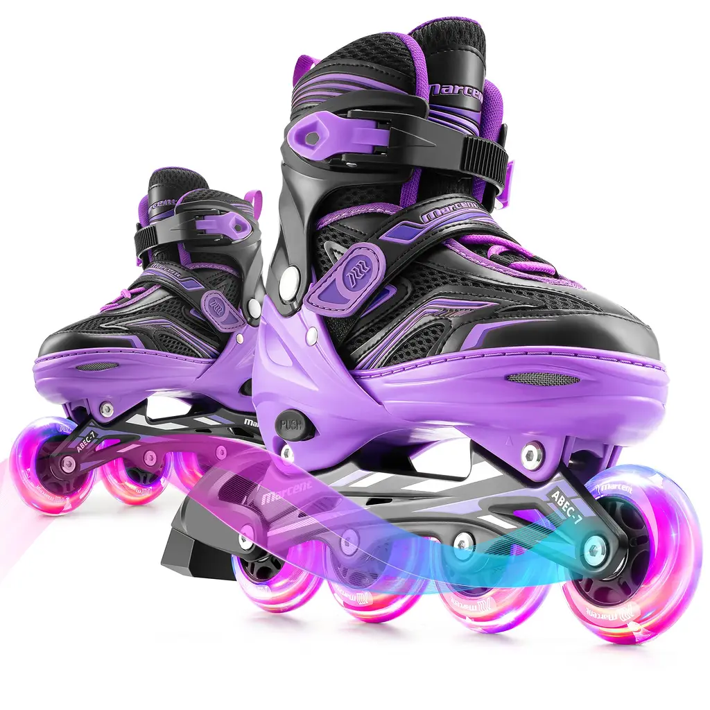 MARCENT Adjustable Inline Skates for Boys and Girls, Kids Roller Blades with Light up Wheels Outdoor and Indoor Skates for Beginners Youth Purple M-(1-4)