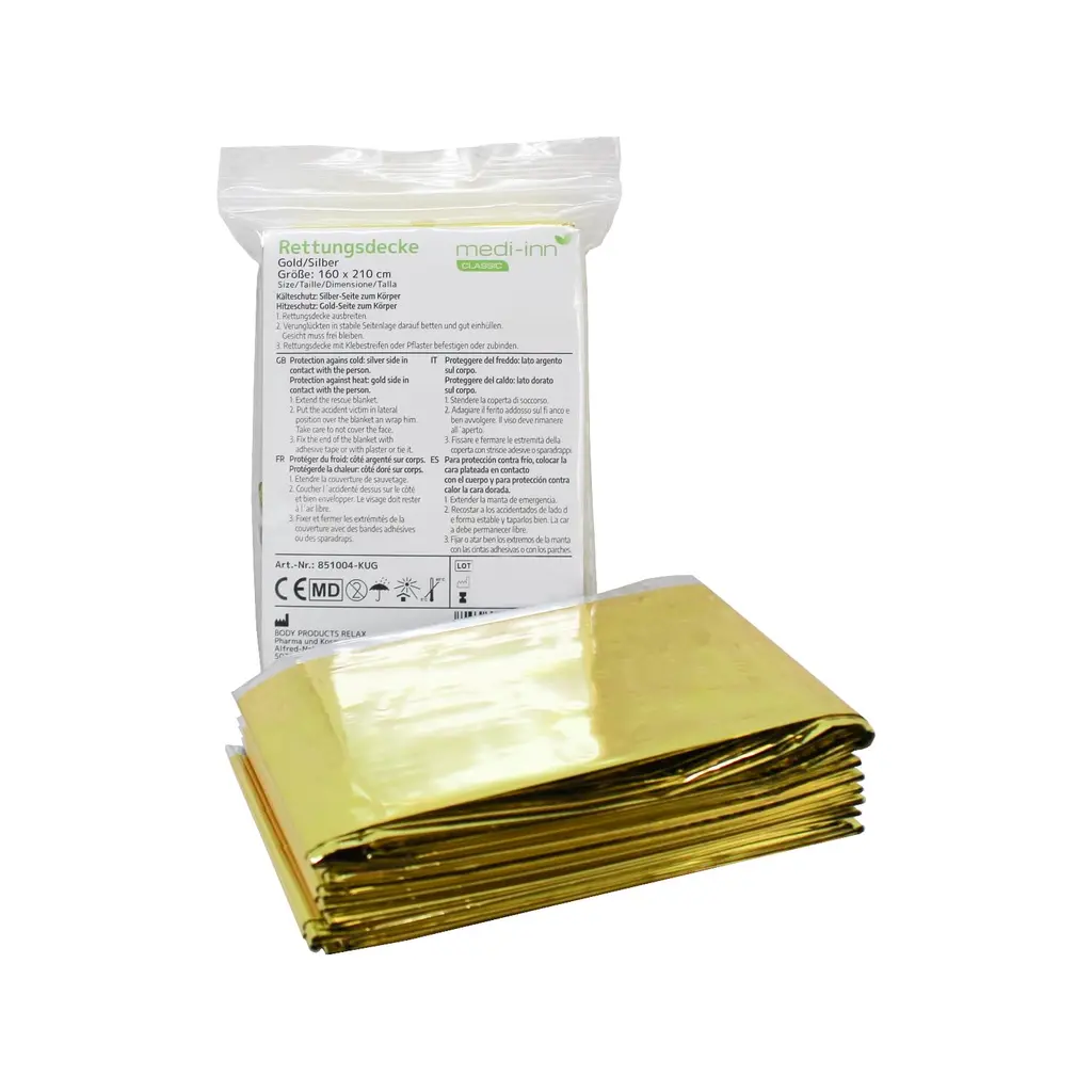 Medi-Inn+ rescue blanket gold silver | 160 x 210 cm | Emergency blanket for first aid | Cold protection | Heat protection (1 piece)