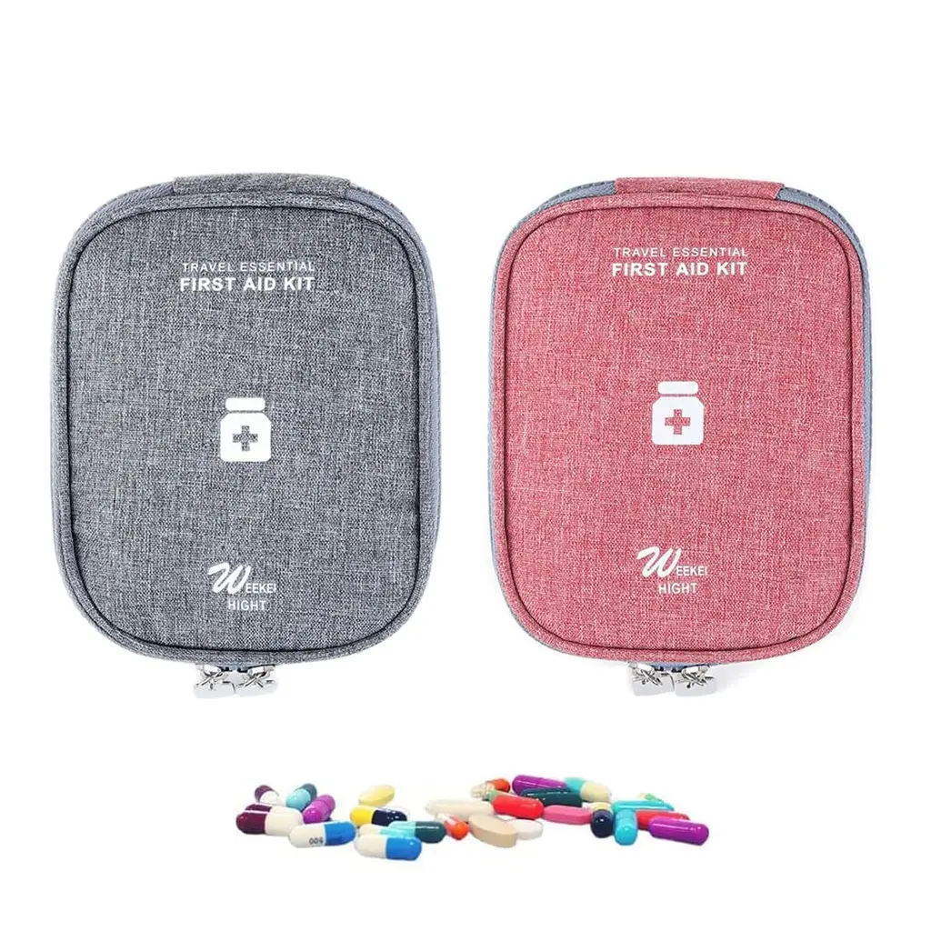 Medicine bag small 2 pieces of travel pharmacy pocket empty first help bag mini waterproof emergency bag portable pharmacy pocket medication storage for outdoor travel at home gray red