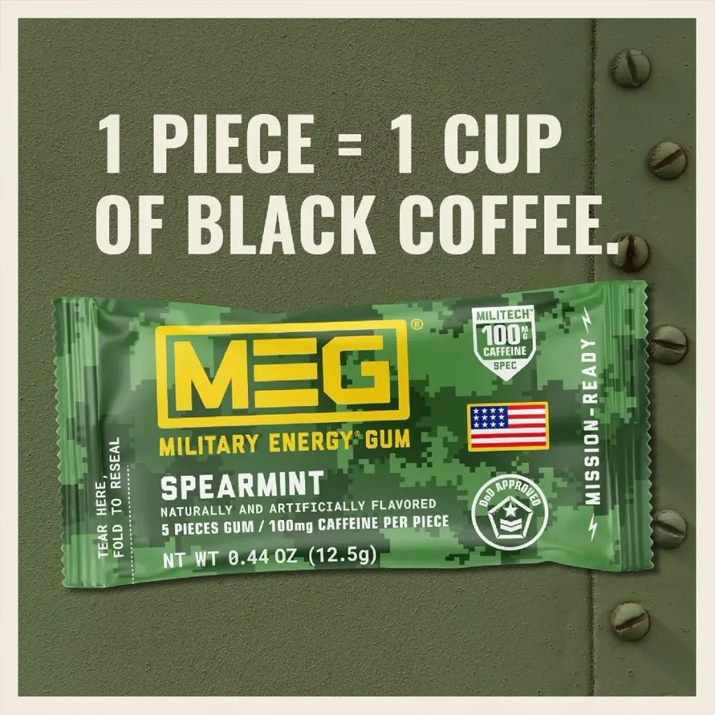 MEG Gum - Military Energy Gum | 100mg of Caffeine Per Piece - 15 piece Sample Pack — 100 mg