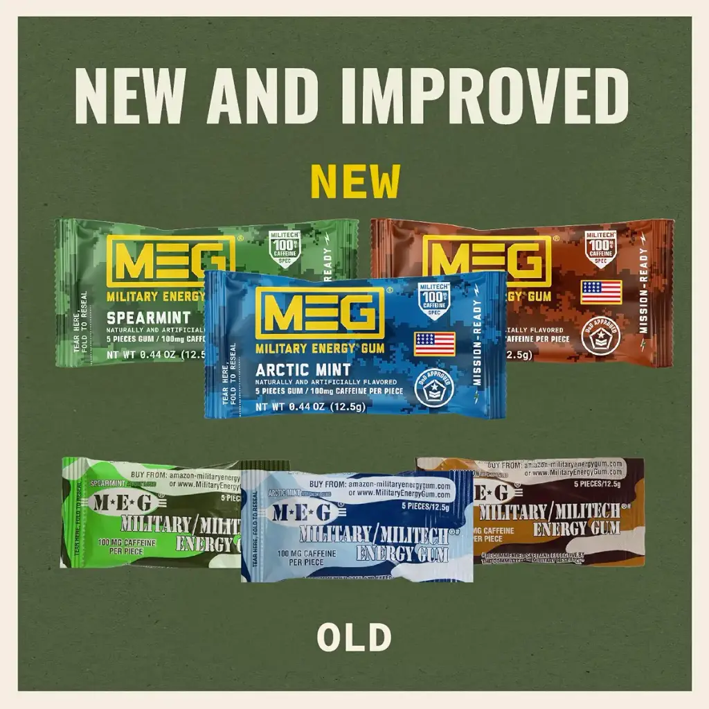 MEG Gum - Military Energy Gum | 100mg of Caffeine Per Piece - 15 piece Sample Pack — 100 mg