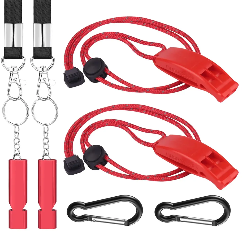 Michael Josh Outdoor Loudest Emergency Survival Whistles with Lanyard, Safety Whistle Survival Shrill Loud Blast for Kayak, Life Vest, Jacket, Boating, Fishing,Camping, Hiking, Hunting, 4 Pack Red