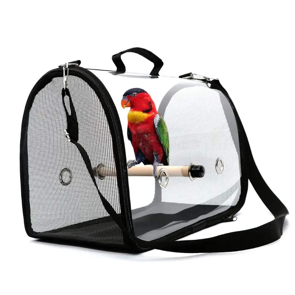 Mildair Lightweight Bird Carrier Bird Travel Cage PVC Transparent Breathable Parrot Handbag with a Wooden Stick