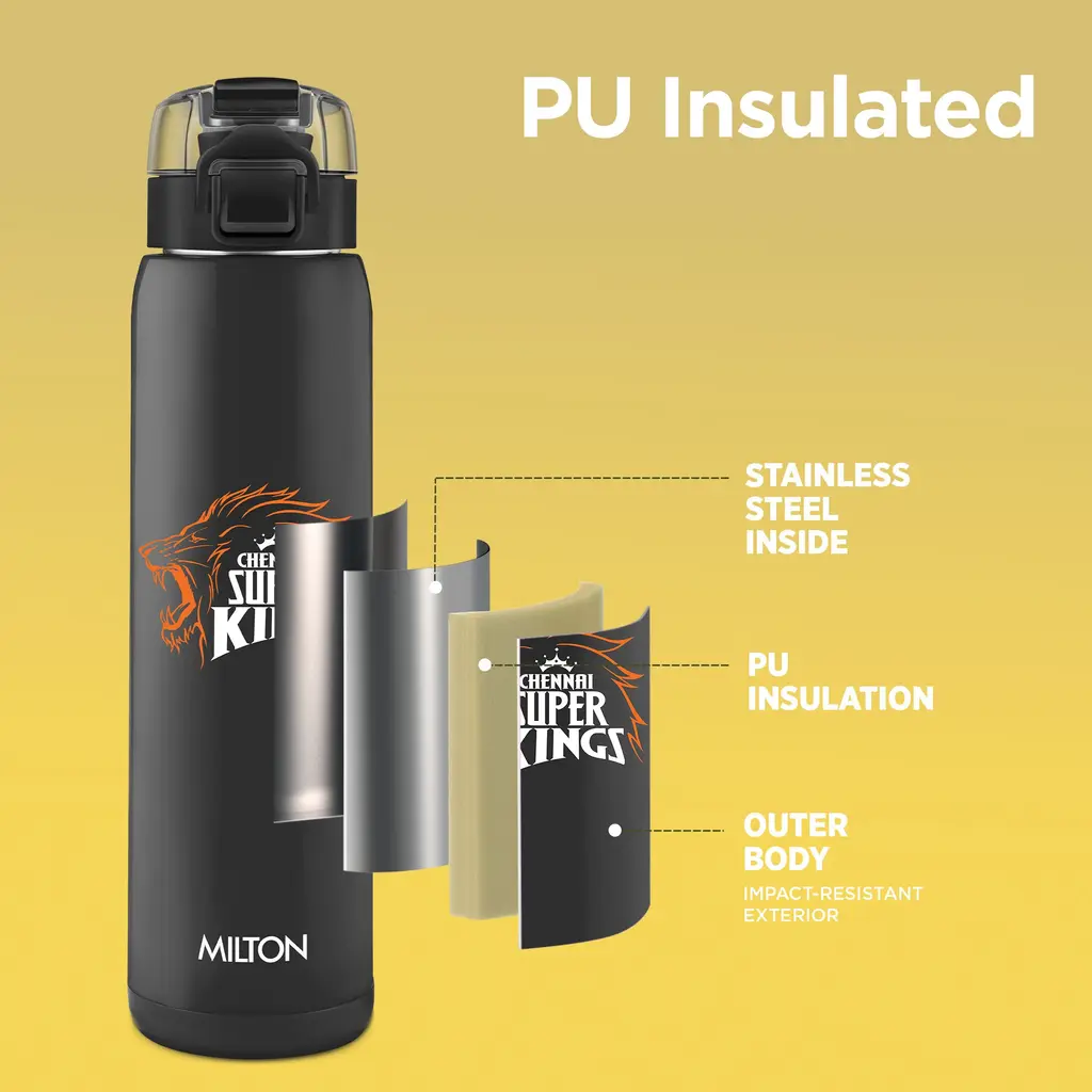 Milton Sports Steel Edge UV Printing Thermoware Bottle With Twin Lid - Chennai Super Kings (CSK) - Milton, view 2