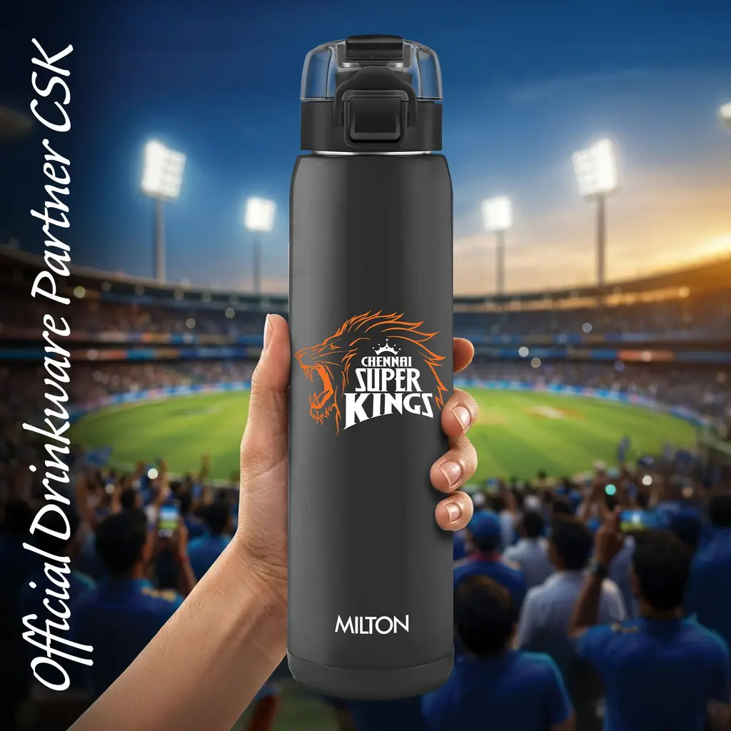 Milton Sports Steel Edge UV Printing Thermoware Bottle With Twin Lid - Chennai Super Kings (CSK) - Milton, view 7