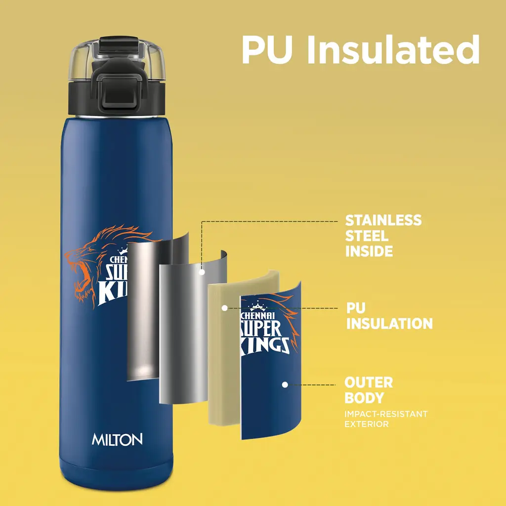 Milton Sports Steel Edge UV Printing Thermoware Bottle With Twin Lid - Chennai Super Kings (CSK) - Milton, view 9
