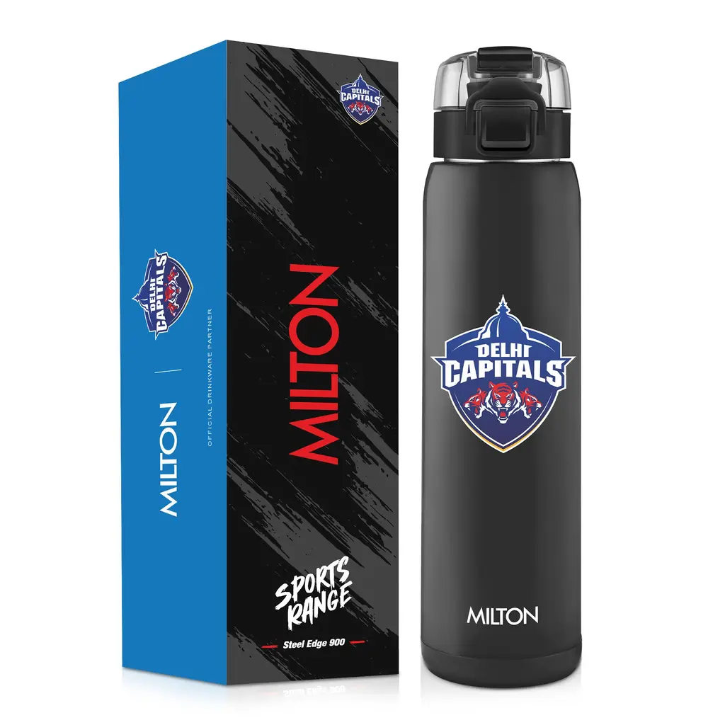 Milton Sports Steel Edge UV Printing Thermoware Bottle With Twin Lid - Delhi Capitals (DC) - Milton