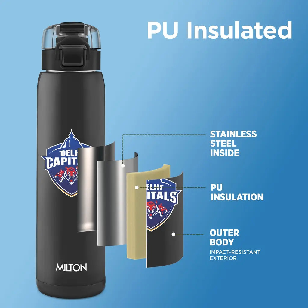 Milton Sports Steel Edge UV Printing Thermoware Bottle With Twin Lid - Delhi Capitals (DC) - Milton, view 2