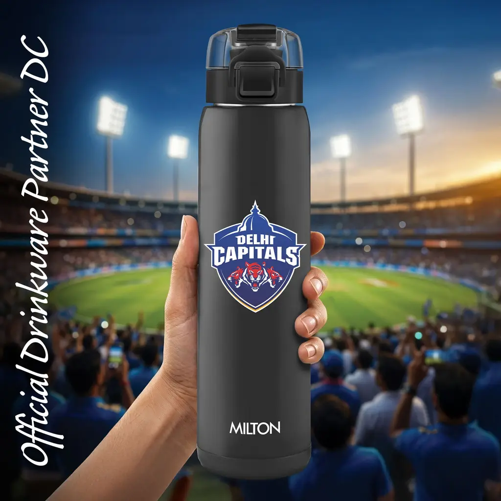 Milton Sports Steel Edge UV Printing Thermoware Bottle With Twin Lid - Delhi Capitals (DC) - Milton, view 7