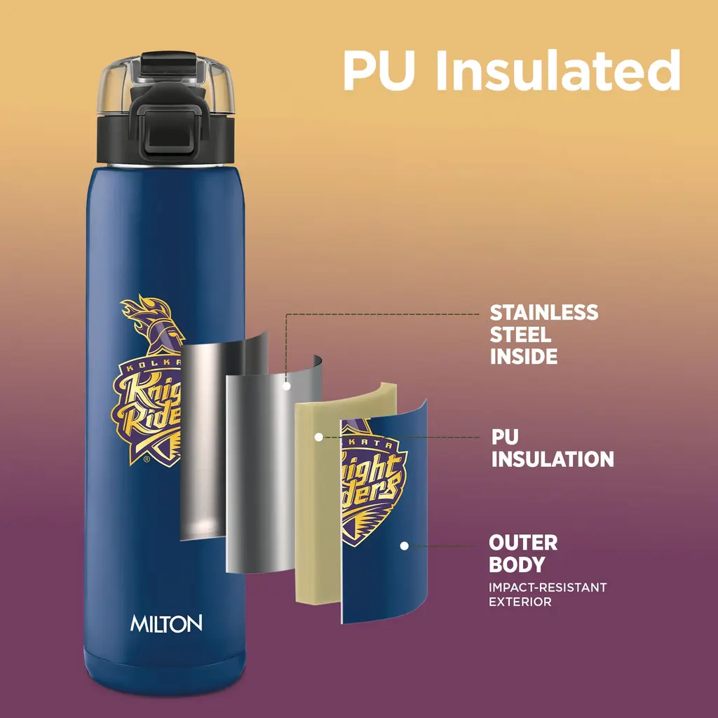 Milton Sports Steel Edge UV Printing Thermoware Bottle With Twin Lid - Kolkata Knight Riders (KKR) - Milton, view 2