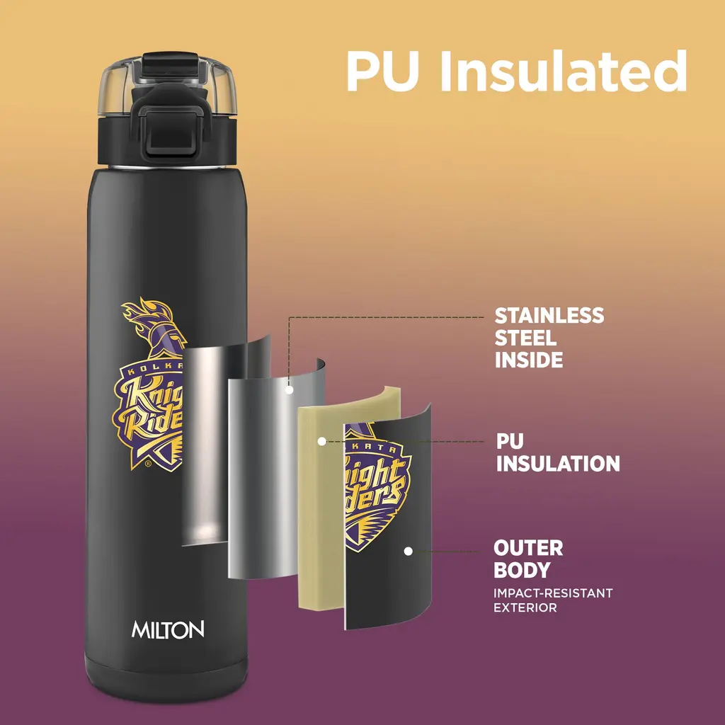 Milton Sports Steel Edge UV Printing Thermoware Bottle With Twin Lid - Kolkata Knight Riders (KKR) - Milton, view 9