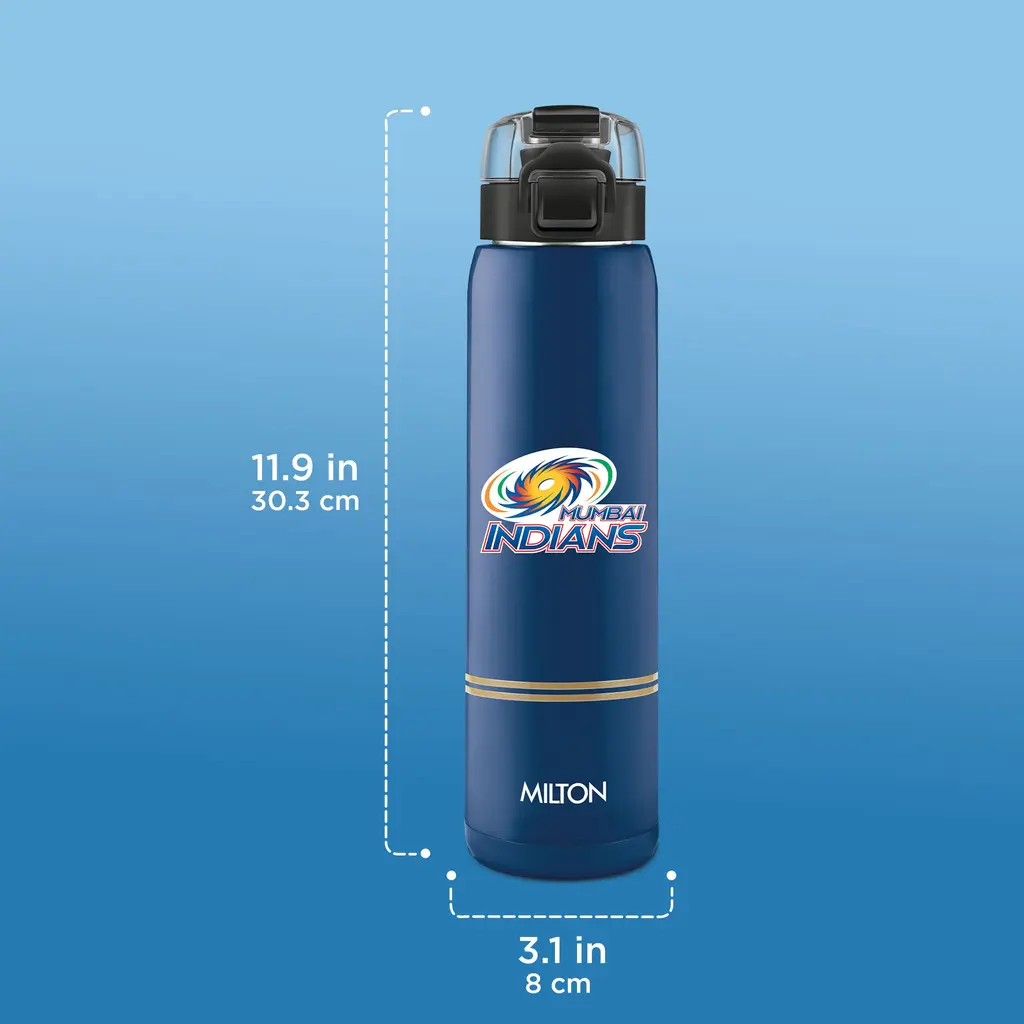 Milton Sports Steel Edge UV Printing Thermoware Bottle With Twin Lid - Mumbai Indians (MI) - Milton, view 3