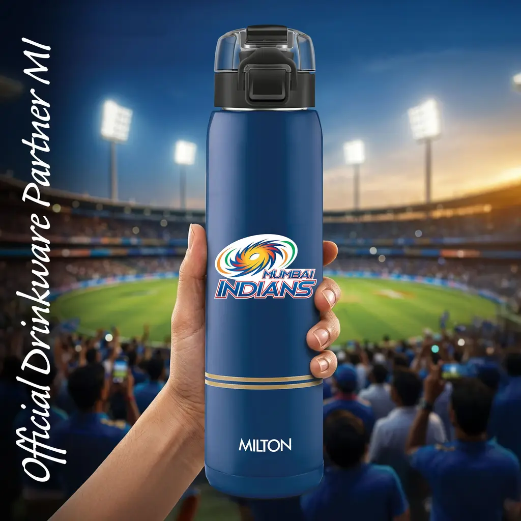 Milton Sports Steel Edge UV Printing Thermoware Bottle With Twin Lid - Mumbai Indians (MI) - Milton, view 6