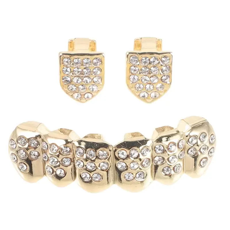 Minkissy 1 set hip-hop fangs Halloween Funny golden braces carrier accessories (-set gold) Halloween Party Funny teeth for adult grille grille false teeth vampire