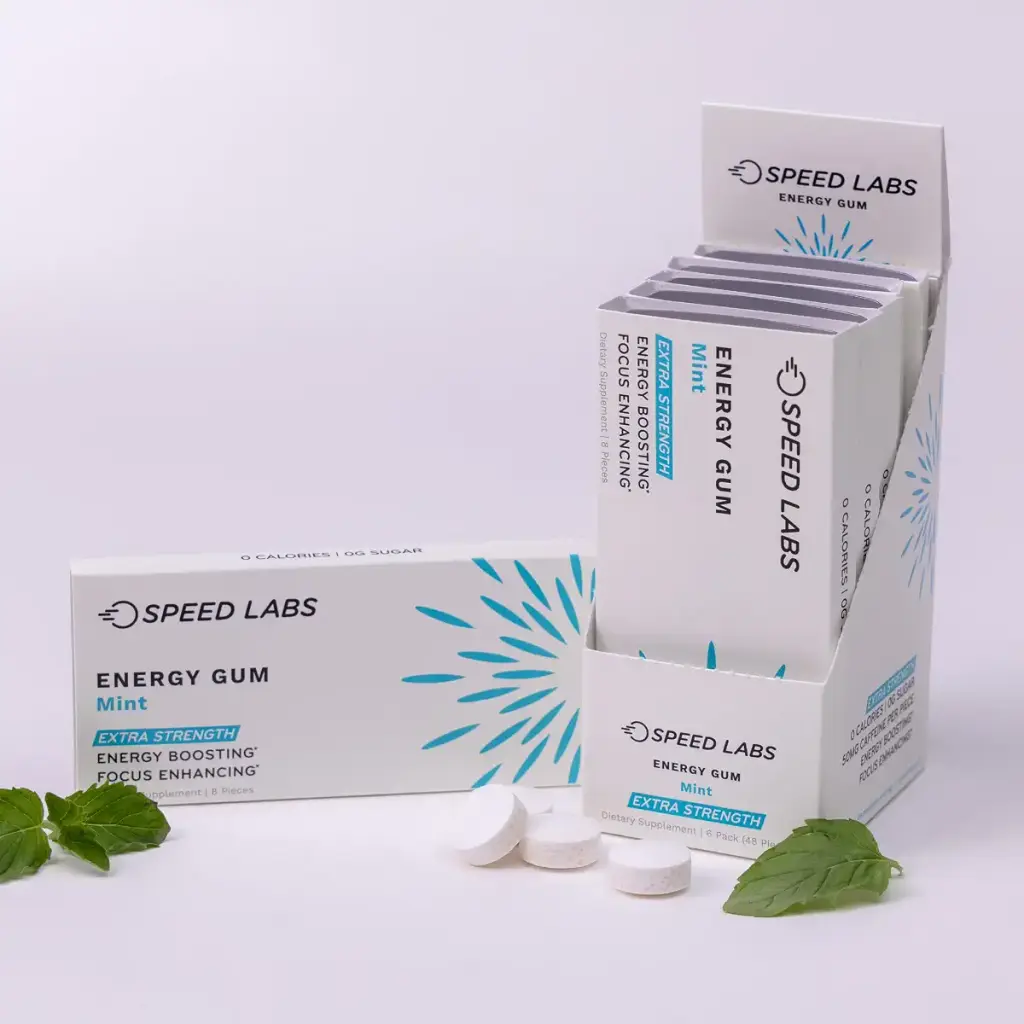Mint Extra Strength Caffeine Chewing Gum 50mg Caffeine Taurine & B Vitamins Per Piece 48 — Speed Labs