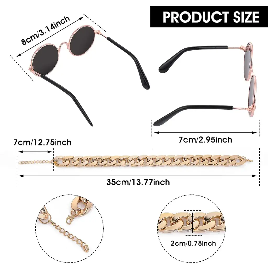 Molain Cat Sunglasses Gold Chain Costume Decorations- Cat UV Protection Classic Retro — Molain