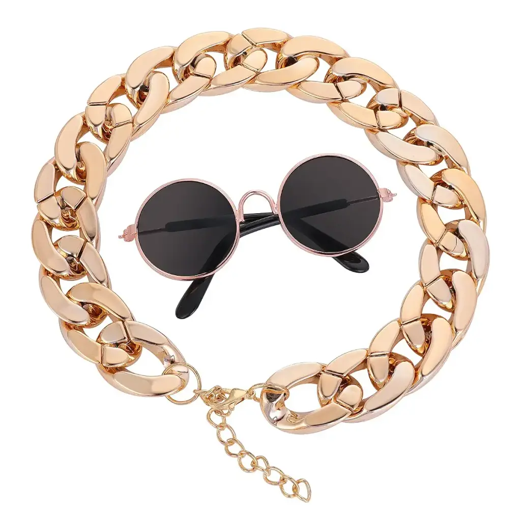 Molain Cat Sunglasses Gold Chain Costume Decorations- Cat UV Protection Classic Retro — Pet