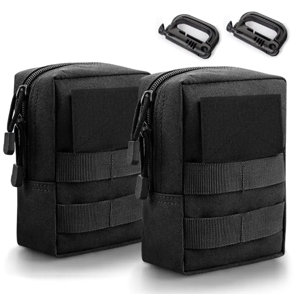 Monoki Molle Pouches, 2 Pack Tactical Waist Bag Water-Resistant EDC Small Pouch Bags with D-Ring Hooks Black