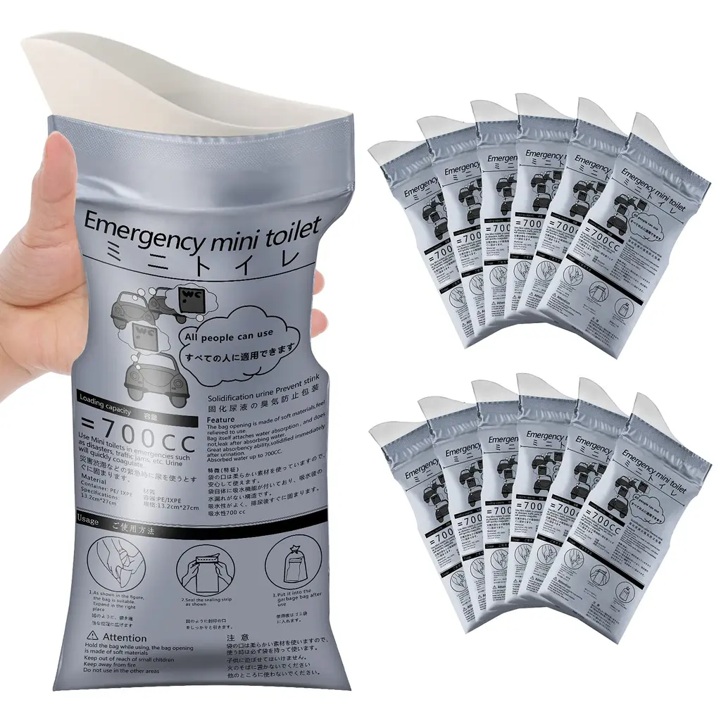 Moodooy Disposable Emergency Urinal Bag, 8/12/20/24 Pack Portable Camping Pee Bags, Travel Pee Bags, Traffic Jam Emergency Portable Urine Bag, Vomit Bags, for Men Women Kids Children Patient 12 Pack (Grey)