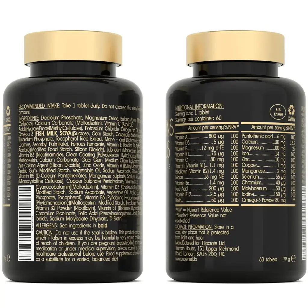 Multivitamin Tablets for Men & Women - Multivitamins and Minerals with Omega 3 - Adult — pack of 60